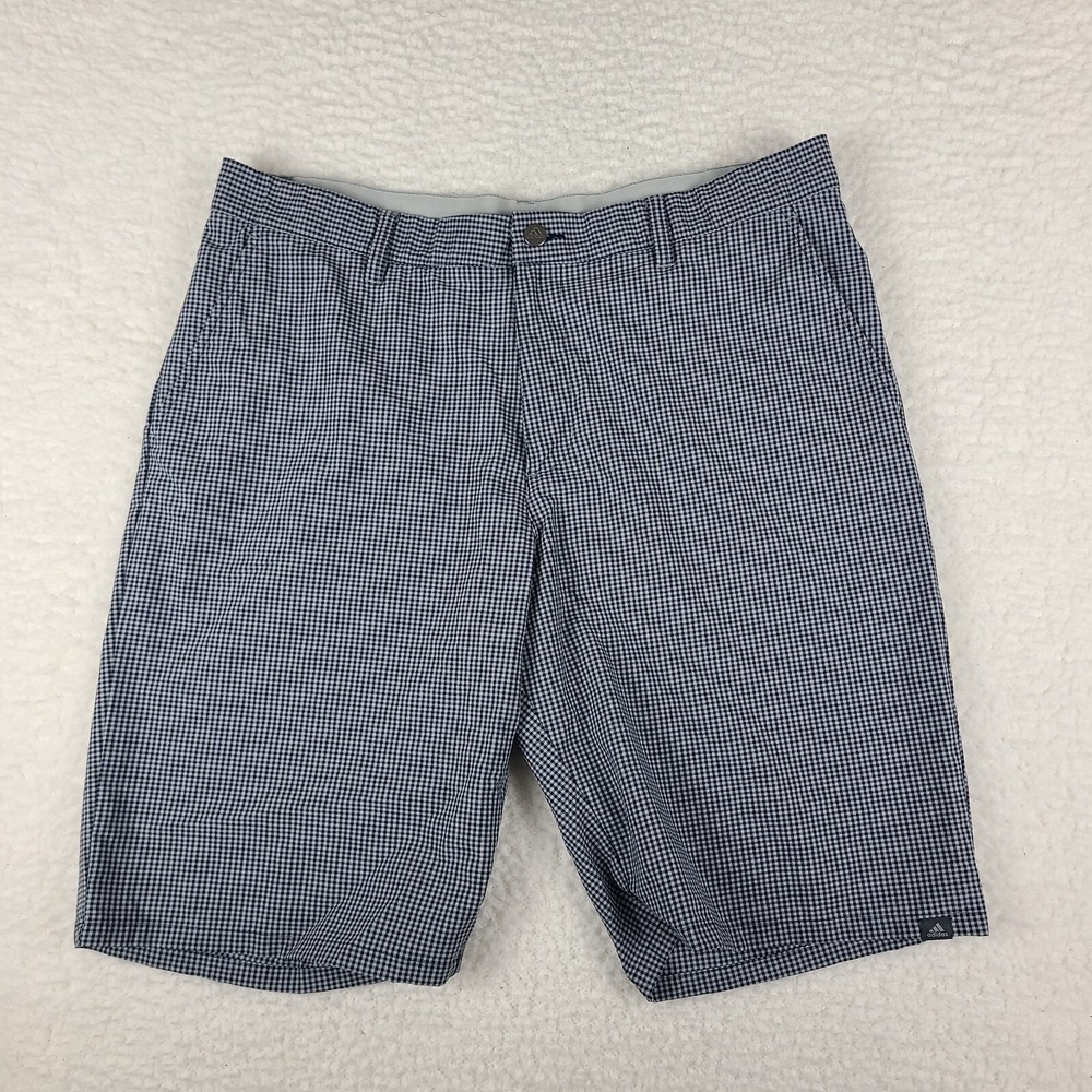 Adidas Shorts Mens 38 Blue Mini Check 10" Inseam Casual Performance Golf Chino